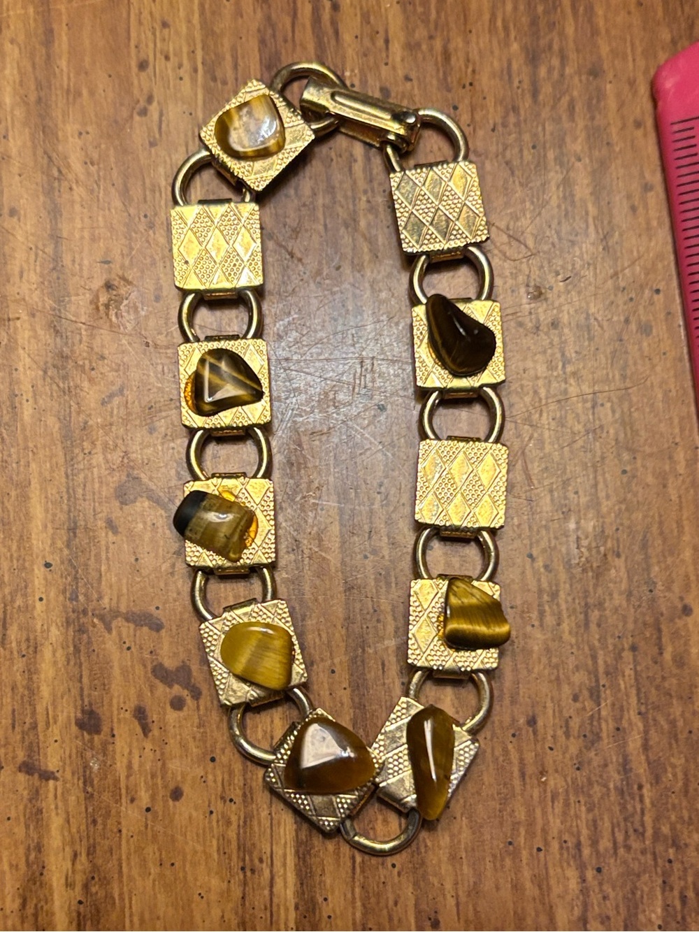 Gold-Tone Tiger Eye Link Bracelet for Women